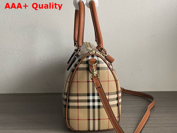 Burberry Medium Check Bowling Bag Archive Beige and Briar Brown Burberry Check Replica