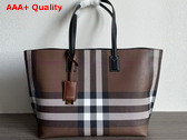 Burberry Medium Check and Leather Tote Dark Brich Brown Replica