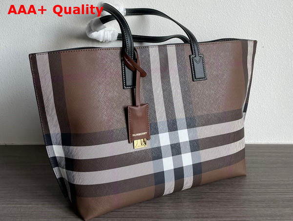 Burberry Medium Check and Leather Tote Dark Brich Brown Replica