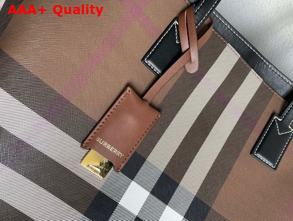 Burberry Medium Check and Leather Tote Dark Brich Brown Replica