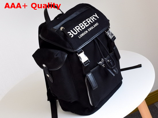 Burberry Medium Logo Detail Cotton Blend Backpack in Black Replica