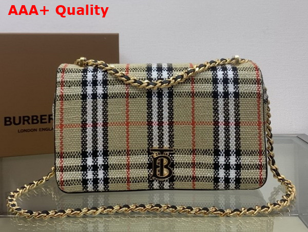 Burberry Medium Lola Bag in Archive Beige Burberry Check Boucle and Lined in a Cotton Blend Replica