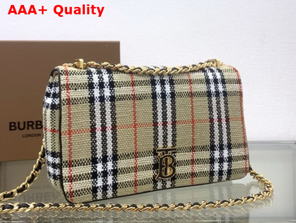 Burberry Medium Lola Bag in Archive Beige Burberry Check Boucle and Lined in a Cotton Blend Replica