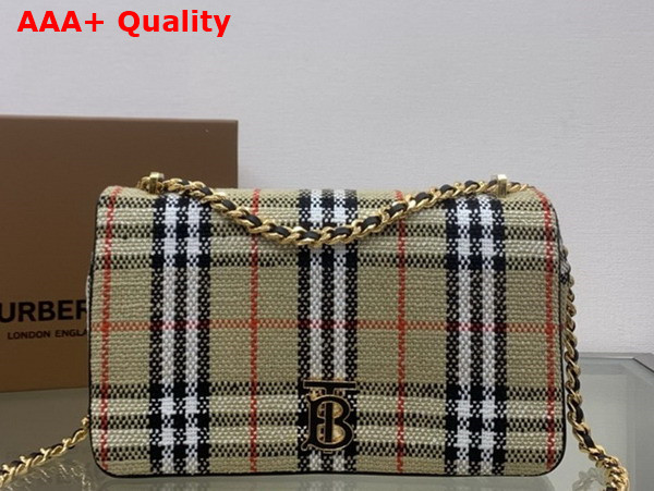 Burberry Medium Lola Bag in Archive Beige Burberry Check Boucle and Lined in a Cotton Blend Replica