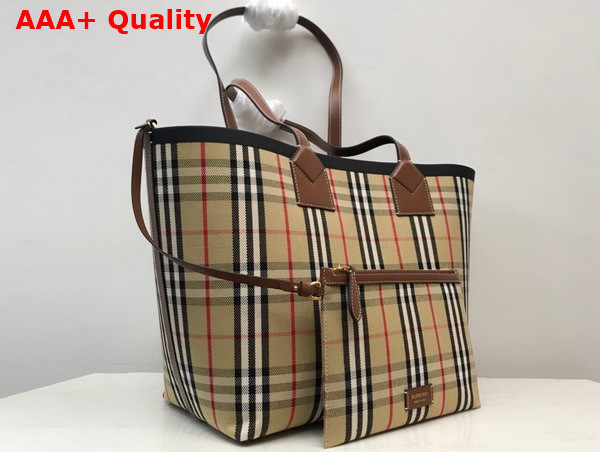 Burberry Medium London Tote Bag Briar Brown Black Check Canvas Replica