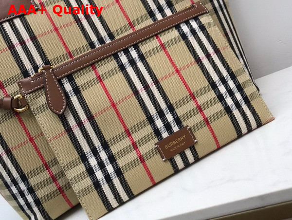 Burberry Medium London Tote Bag Briar Brown Black Check Canvas Replica