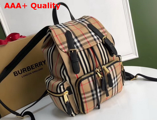 Burberry Medium Rucksack in Icon Stripe Nylon Archive Beige Replica