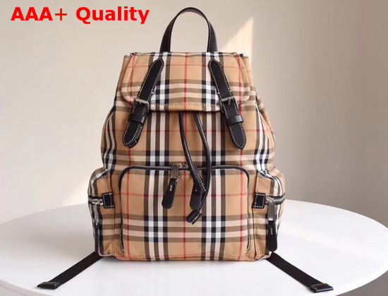 Burberry Medium Rucksack in Icon Stripe Nylon with Silver Metal Replica