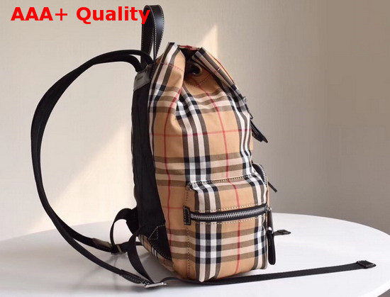 Burberry Medium Rucksack in Icon Stripe Nylon with Silver Metal Replica