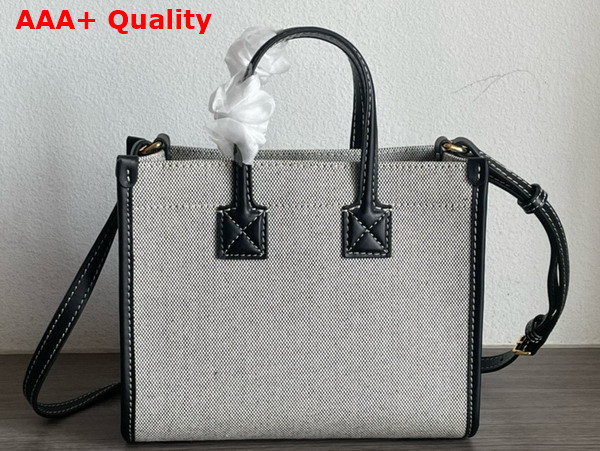 Burberry Mini Freya Tote in Cotton Canvas Trimmed with Topstitched Leather Natural and Black Replica