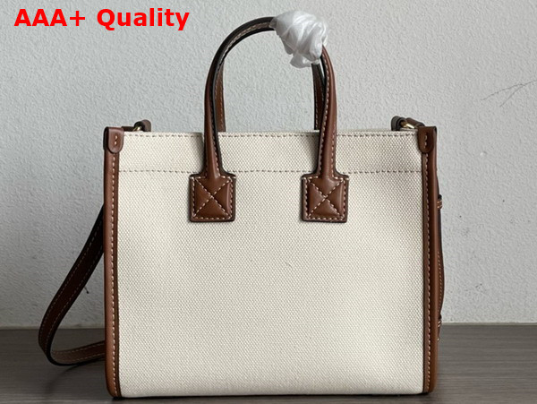 Burberry Mini Freya Tote in Cotton Canvas Trimmed with Topstitched Leather Natural and Tan Replica