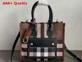 Burberry Mini Freya Tote in Dark Birch Brown Burberry Check Trimmed with Topstitched Leather Replica