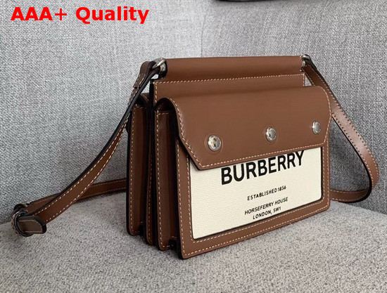 Burberry Mini Horseferry Print Title Bag with Pocket Detail Natural and Malt Brown Replica