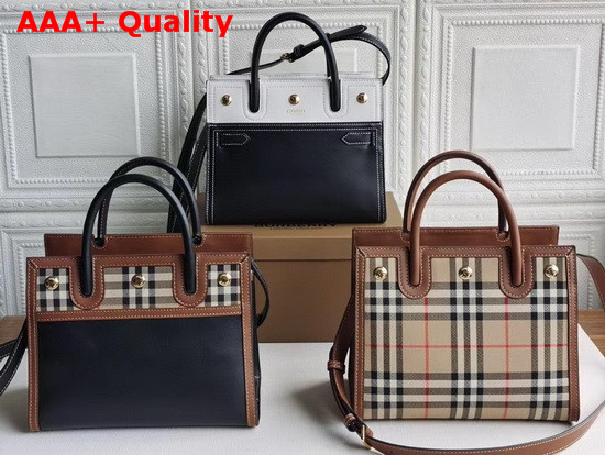 Burberry Mini Leather Two Handle Title Bag Black and White Replica