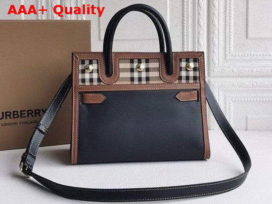 Burberry Mini Leather and Vintage Check Two Handle Title Bag Black Replica