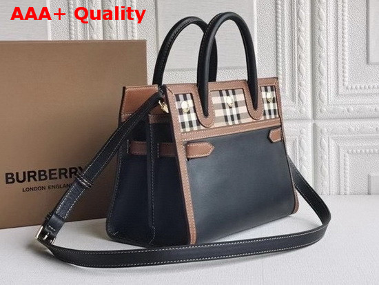 Burberry Mini Leather and Vintage Check Two Handle Title Bag Black Replica