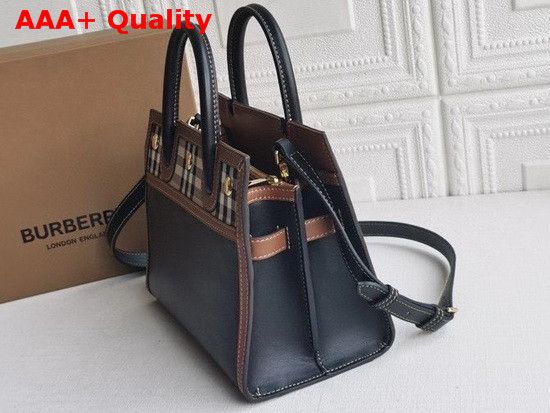 Burberry Mini Leather and Vintage Check Two Handle Title Bag Black Replica