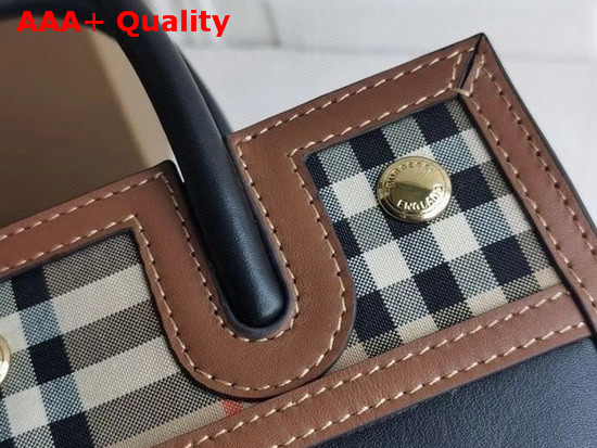 Burberry Mini Leather and Vintage Check Two Handle Title Bag Black Replica