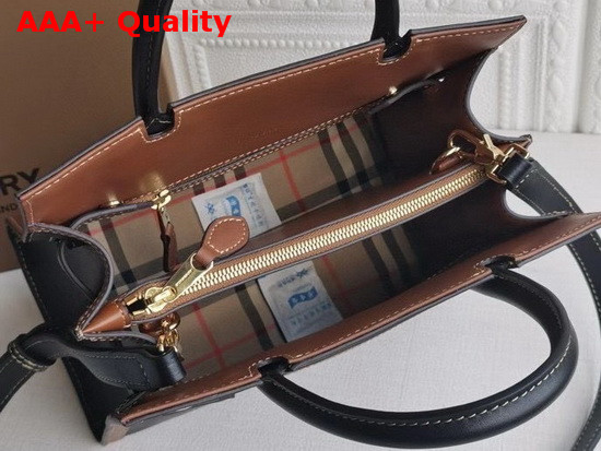 Burberry Mini Leather and Vintage Check Two Handle Title Bag Black Replica