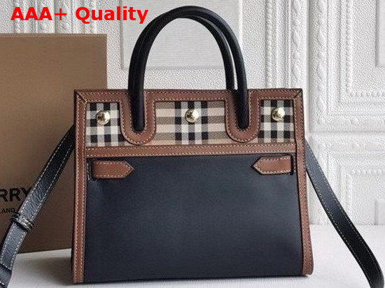 Burberry Mini Leather and Vintage Check Two Handle Title Bag Black Replica