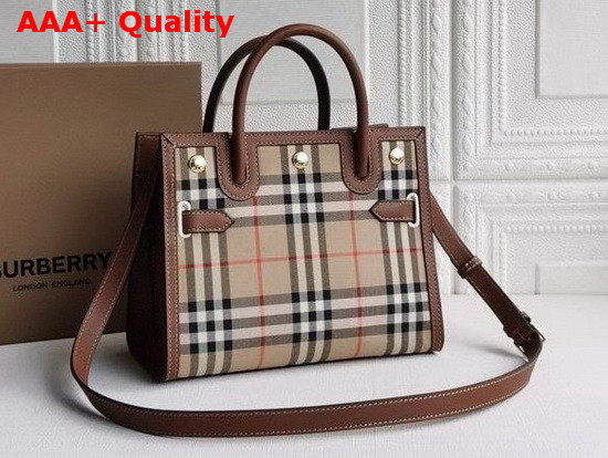 Burberry Mini Vintage Check Two Handle Title Bag Archive Beige Replica