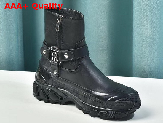 Burberry Monogram Motif Buckle Leather Boots in Black Calf Leather Replica