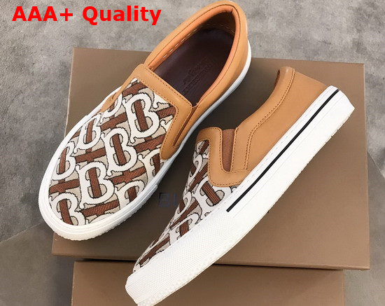 Burberry Monogram Motif Slip On Sneakers in Tan Replica