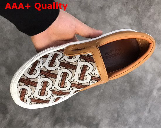 Burberry Monogram Motif Slip On Sneakers in Tan Replica