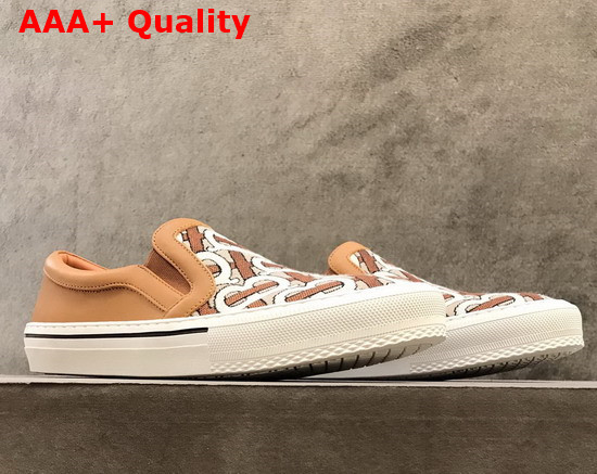 Burberry Monogram Motif Slip On Sneakers in Tan Replica