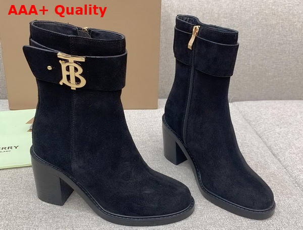 Burberry Monogram Motif Suede Block Heel Boots in Black Replica