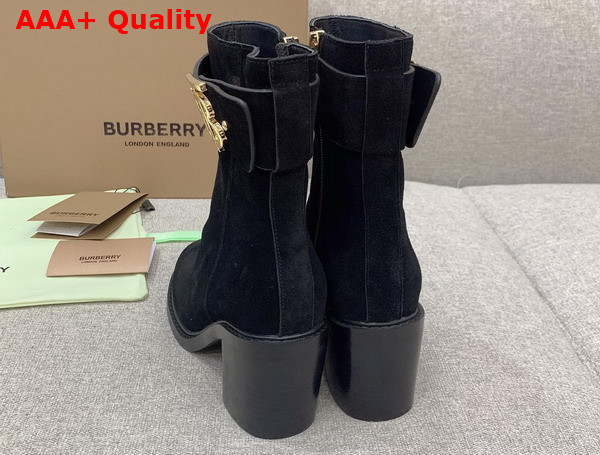 Burberry Monogram Motif Suede Block Heel Boots in Black Replica