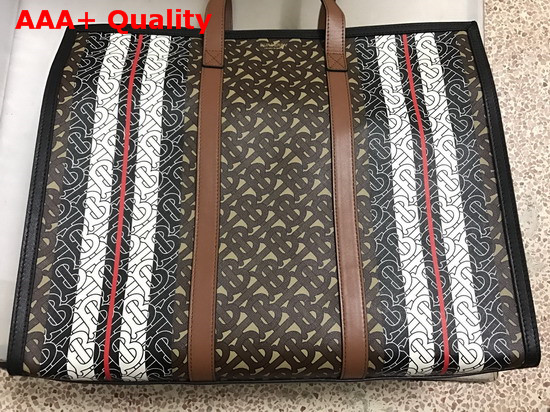 Burberry Monogram Stripe E Canvas Tote Bag Bridle Brown Replica