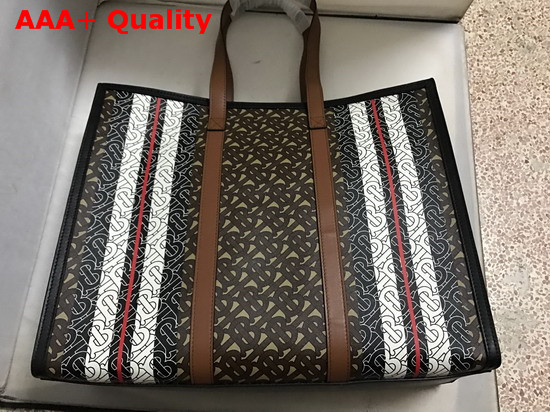 Burberry Monogram Stripe E Canvas Tote Bag Bridle Brown Replica