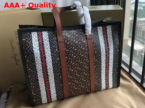 Burberry Monogram Stripe E Canvas Tote Bag Bridle Brown Replica