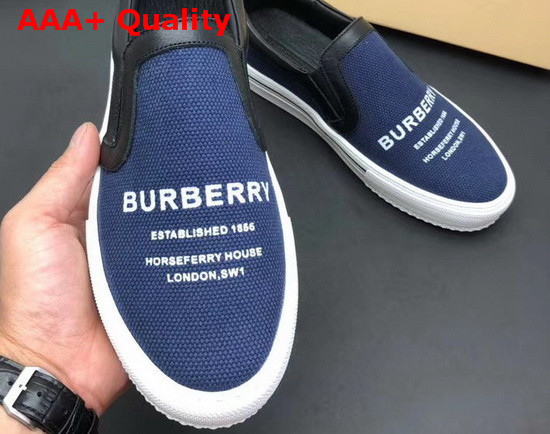 Burberry Slip On Sneakers in Blue Printed Canvas Replica