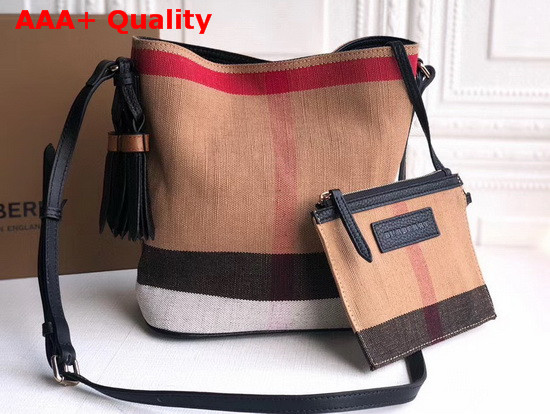 Burberry Small Ashby in Canvas Check and Leather Black Replica