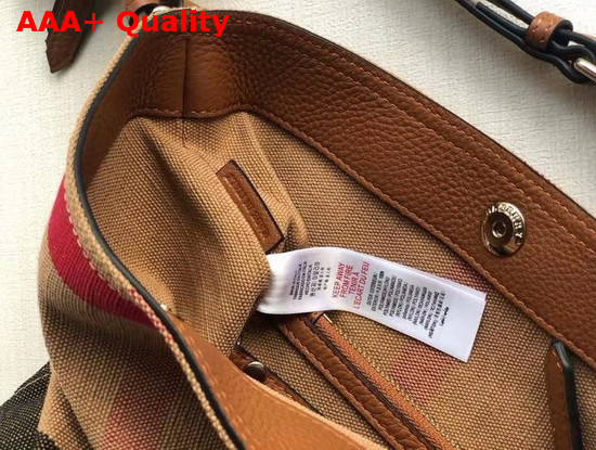 Burberry Small Ashby in Canvas Check and Leather Saddle Brown Replica