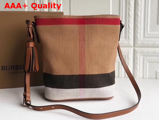 Burberry Small Ashby in Canvas Check and Leather Saddle Brown Replica