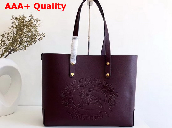 Burberry Small Embossed Crest Leather Tote in Burgundy Replica