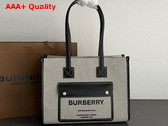 Burberry Small Freya Tote in Cotton Canvas Trimmed with Topstitched Leather Natural and Black Replica