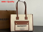 Burberry Small Freya Tote in Cotton Canvas Trimmed with Topstitched Leather Natural and Tan Replica