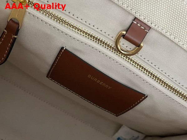 Burberry Small Freya Tote in Cotton Canvas Trimmed with Topstitched Leather Natural and Tan Replica