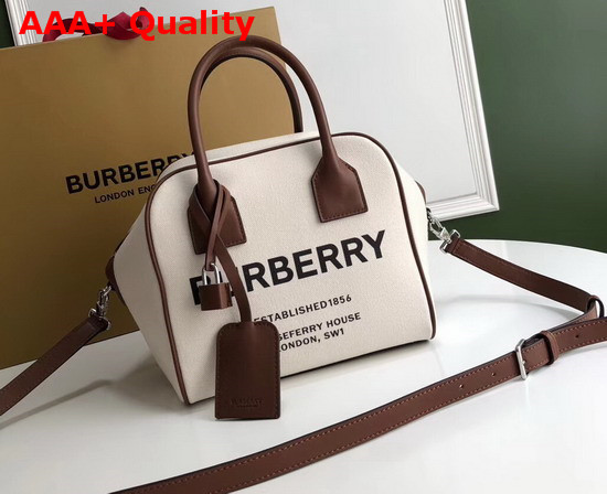 Burberry Small Horseferry Print Canvas Cube Bag in Beige Replica