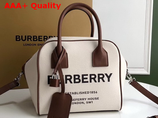 Burberry Small Horseferry Print Canvas Cube Bag in Beige Replica