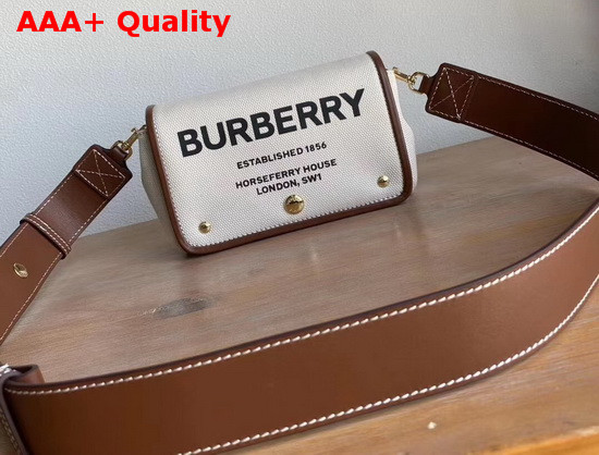 Burberry Small Horseferry Print Cotton Canvas Crossbody Bag White and Tan Replica