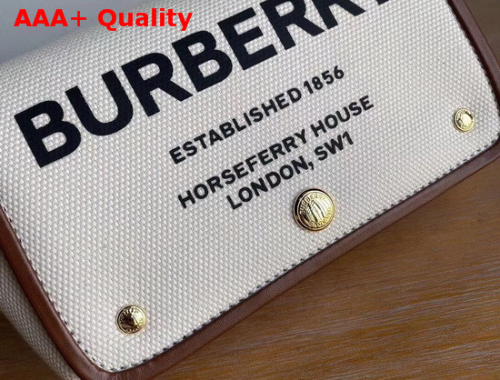 Burberry Small Horseferry Print Cotton Canvas Crossbody Bag White and Tan Replica