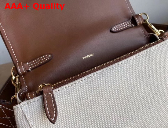 Burberry Small Horseferry Print Cotton Canvas Crossbody Bag White and Tan Replica