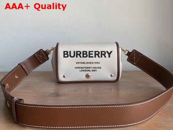 Burberry Small Horseferry Print Cotton Canvas Crossbody Bag White and Tan Replica