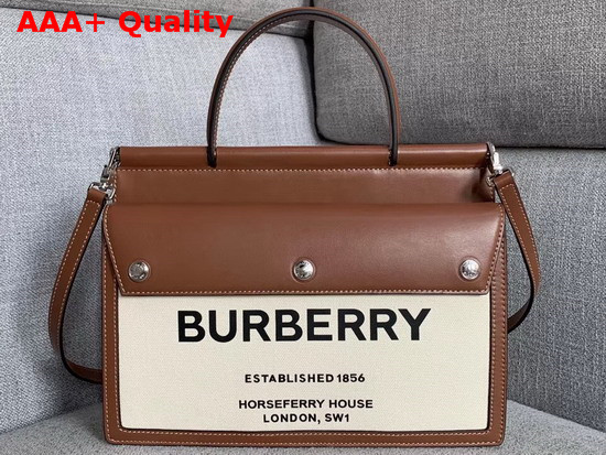 Burberry Small Horseferry Print Title Bag with Pocket Details Natural and Malt Brown Replica