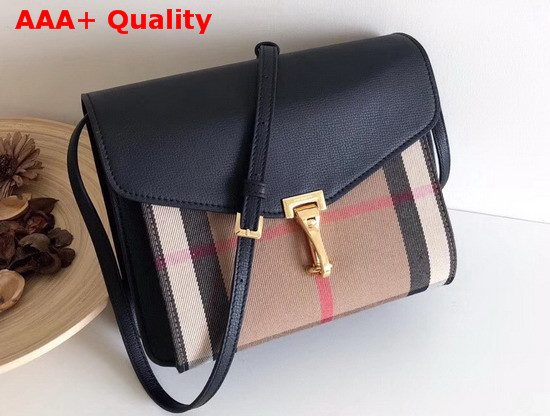 Burberry Small Leather and House Check Crossbody Bag Black Replica